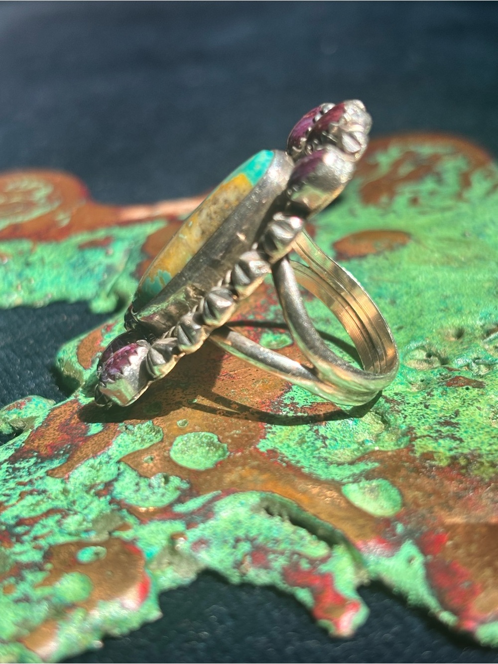 🌟Vintage c.1970 signed Navajo Sterling turquoise cluster ring 🌟 - Picture 3 of 4